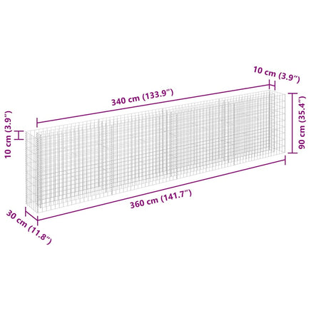 Gabion Raised Bed Galvanised Steel 360x30x90 cm