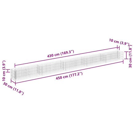 Gabion Raised Bed Galvanised Steel 450x30x30 cm