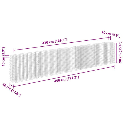 Gabion Raised Bed Galvanised Steel 450x30x90 cm