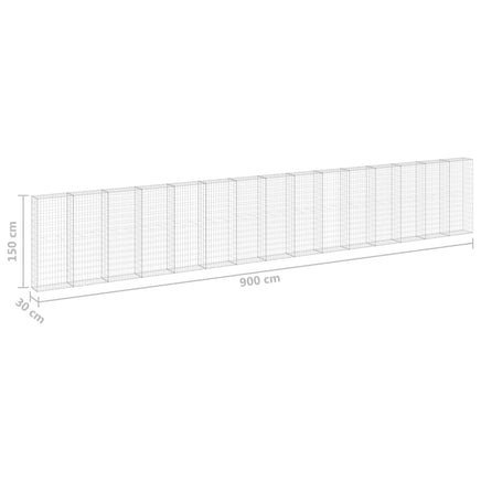 Gabion Wall with Covers Galvanised Steel 900x30x150 cm