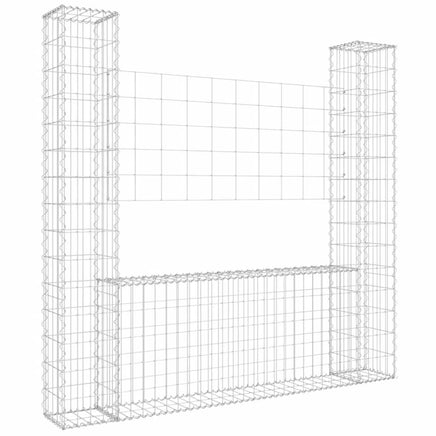 U-shape Gabion Basket with 2 Posts Iron 140x20x150 cm