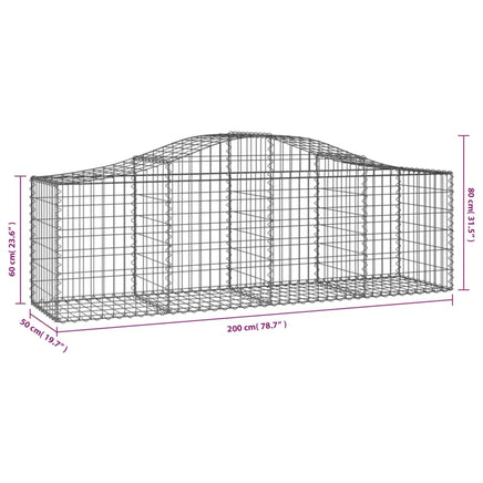 Arched Gabion Baskets 3 pcs 200x50x60/80 cm Galvanised Iron