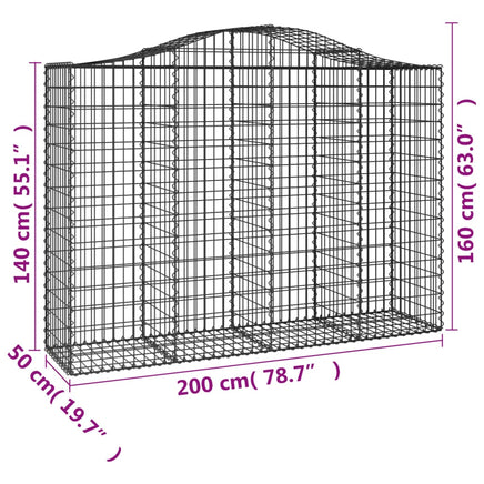 Arched Gabion Baskets 2 pcs 200x50x140/160 cm Galvanised Iron