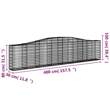 Arched Gabion Baskets 3 pcs 400x30x80/100 cm Galvanised Iron