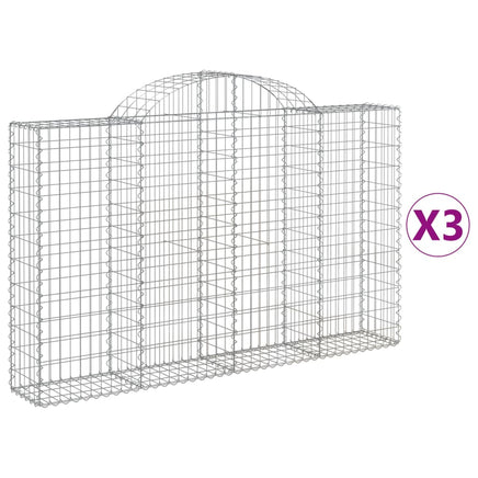 Arched Gabion Baskets 3 pcs 200x30x120/140 cm Galvanised Iron