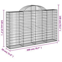 Arched Gabion Baskets 3 pcs 200x30x120/140 cm Galvanised Iron