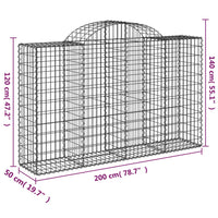 Arched Gabion Baskets 2 pcs 200x50x120/140 cm Galvanised Iron