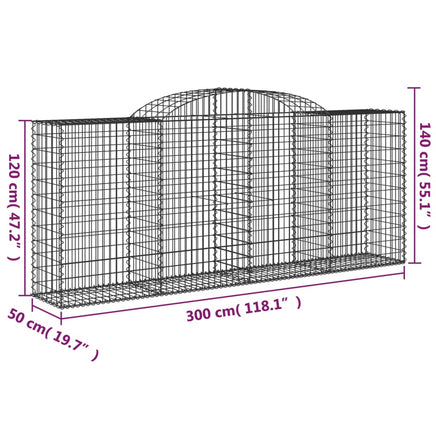 Arched Gabion Baskets 2 pcs 300x50x120/140 cm Galvanised Iron
