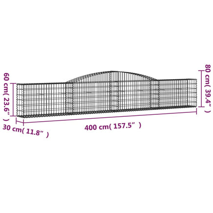 Arched Gabion Baskets 2 pcs 400x30x60/80 cm Galvanised Iron