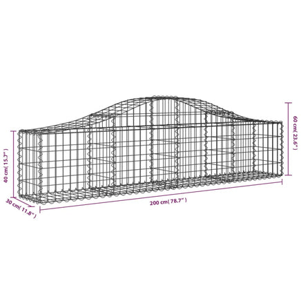 Arched Gabion Basket 200x30x40/60 cm Galvanised Iron