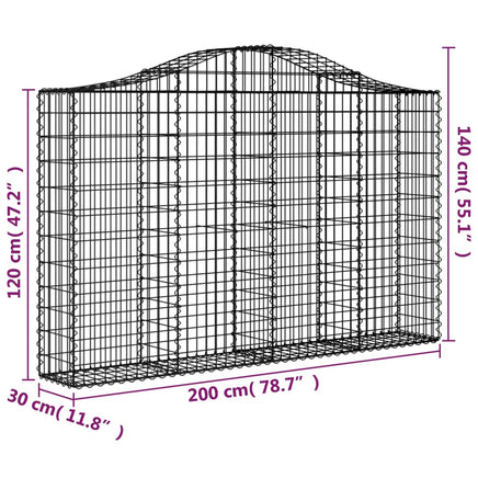 Arched Gabion Basket 200x30x120/140 cm Galvanised Iron