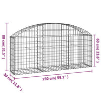 Arched Gabion Basket 150x30x60/80 cm Galvanised Iron