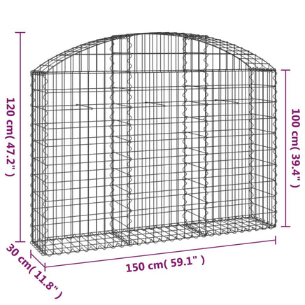 Arched Gabion Basket 150x30x100/120 cm Galvanised Iron