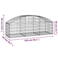 Arched Gabion Basket 150x50x40/60 cm Galvanised Iron