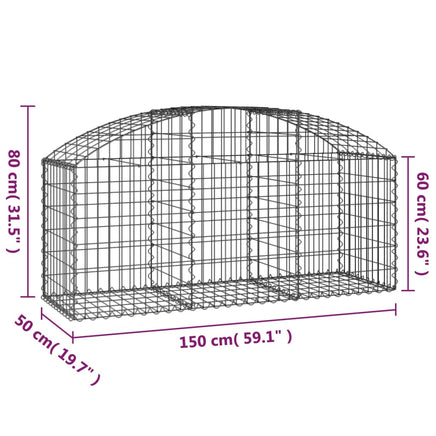 Arched Gabion Basket 150x50x60/80 cm Galvanised Iron