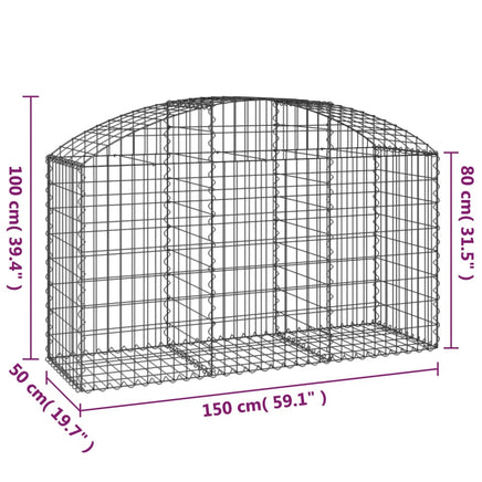 Arched Gabion Basket 150x50x80/100 cm Galvanised Iron