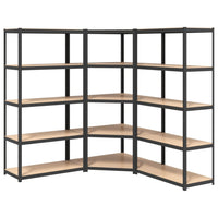 5-Layer Heavy-duty Shelves 3 pcs Grey Steel&Engineered Wood