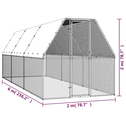 Outdoor Chicken Cage 2x6x2 m Galvanised Steel