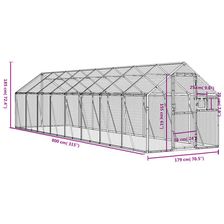 Aviary Silver 1.79x8x1.85 m Aluminium