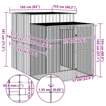 Chicken Cage with Run Light Grey 165x251x181 cm Galvanised Steel