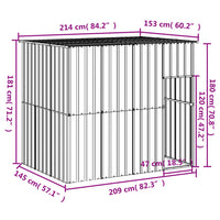 Dog House with Roof Light Grey 214x153x181 cm Galvanised Steel