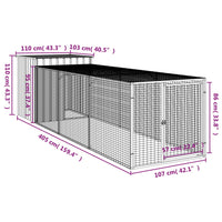 Chicken Cage with Run Light Grey 110x405x110 cm Galvanised Steel