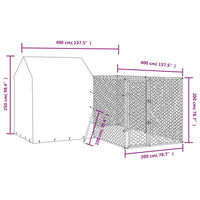 Outdoor Dog Kennel with Roof Silver 4x4x2.5 m Galvanised Steel