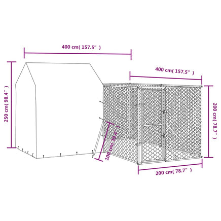 Outdoor Dog Kennel with Roof Silver 4x4x2.5 m Galvanised Steel