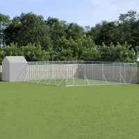 Outdoor Dog Kennel with Roof Silver 10x10x2.5 m Galvanised Steel