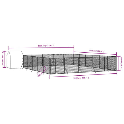 Outdoor Dog Kennel with Roof Silver 12x12x2.5 m Galvanised Steel
