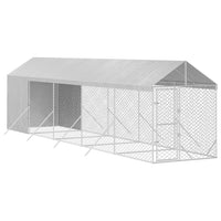 Outdoor Dog Kennel with Roof Silver 2x10x2.5 m Galvanised Steel