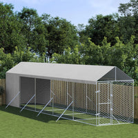 Outdoor Dog Kennel with Roof Silver 2x10x2.5 m Galvanised Steel