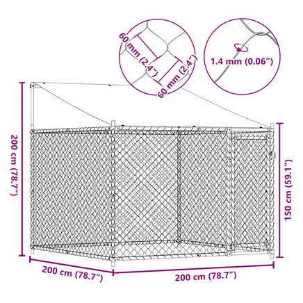 Dog Cage with Roof and Door Grey 2x2x2 m Galvanised Steel