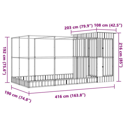 Aviary with Extension Silver 416x203x216 cm Steel