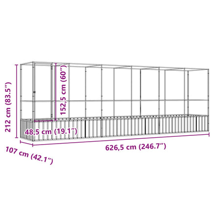 Aviary with Extension Silver 626.5x107x212 cm Steel
