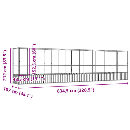 Aviary with Extension Silver 834.5x107x212 cm Steel