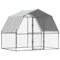 Chicken Cage with Roof and Door Silver Galvanised Steel