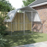 Chicken Cage with Roof and Door Silver Galvanised Steel