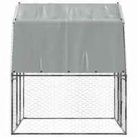 Chicken Cage with Roof and Door Silver Galvanised Steel