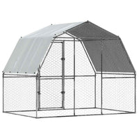 Chicken Cage with Roof and Door Silver Galvanised Steel