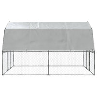 Chicken Cage with Roof and Door Silver Galvanised Steel