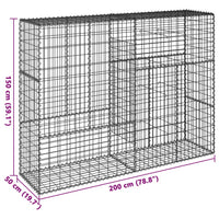 Gabion Basket with Cover 200x50x150 cm Galvanised Iron