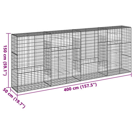 Gabion Basket with Cover 400x50x150 cm Galvanised Iron