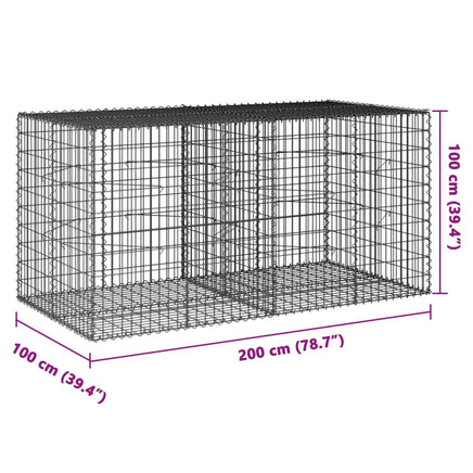 Gabion Basket with Cover 200x100x100 cm Galvanised Iron
