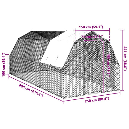 Chicken Run with Roof 2.5x6x2.25 m Galvanised Steel
