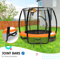 8ft Outdoor Orange Trampoline For Kids And Children Suited For Fitness Exercise Gymnastics With Safety Enclosure Basketball Hoop Set Sports & Fitness Kings Warehouse 