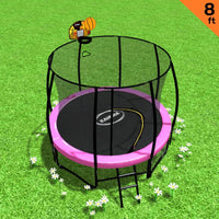 8ft Outdoor Trampoline Kids Children With Safety Enclosure Mat Pad Net Ladder Basketball Hoop Set - Pink Sports & Fitness Kings Warehouse 