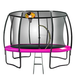 8ft Outdoor Trampoline Kids Children With Safety Enclosure Mat Pad Net Ladder Basketball Hoop Set - Pink Sports & Fitness Kings Warehouse 