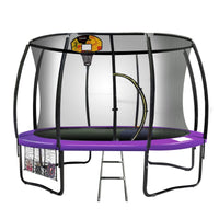 8ft Outdoor Trampoline Kids Children With Safety Enclosure Mat Pad Net Ladder Basketball Hoop Set - Purple Sports & Fitness Kings Warehouse 