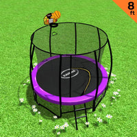 8ft Outdoor Trampoline Kids Children With Safety Enclosure Mat Pad Net Ladder Basketball Hoop Set - Purple Sports & Fitness Kings Warehouse 